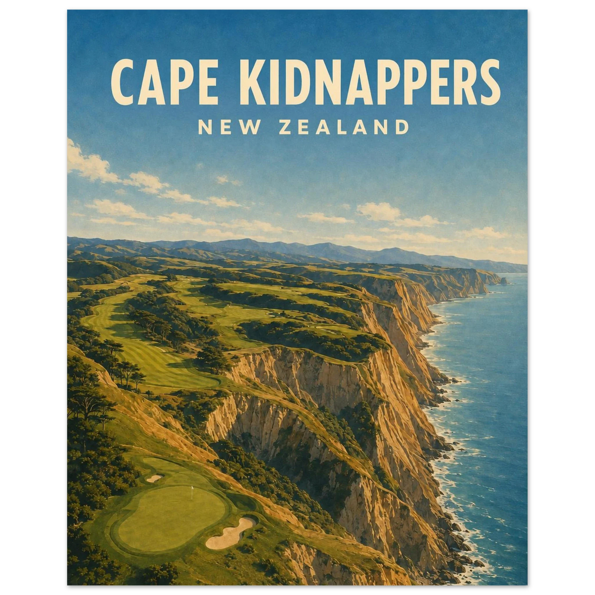 Cape Kidnappers Golf Poster – New Zealand Golf Art