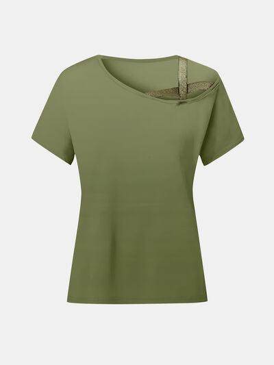 Asymmetrical Neck Short Sleeve T-Shirt for Women Fashion