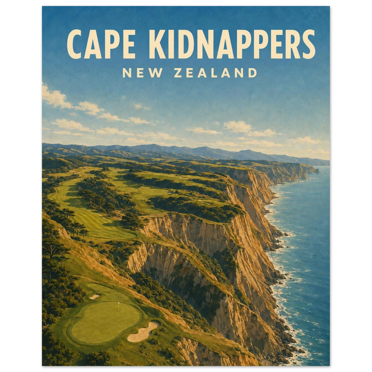 Cape Kidnappers Golf Poster – New Zealand Golf Art