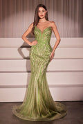 Strapless Crystals Embellished Mermaid Gown w/ Lace Up Back & V-Neckline CC6018
