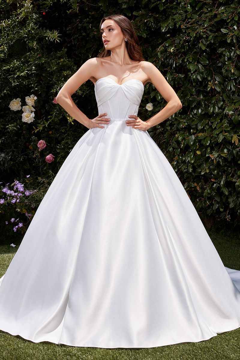 Strapless Soft Satin Off White Wedding Ball Gown w/ Sweetheart Neckline & Lace Up Back CDCDS512W