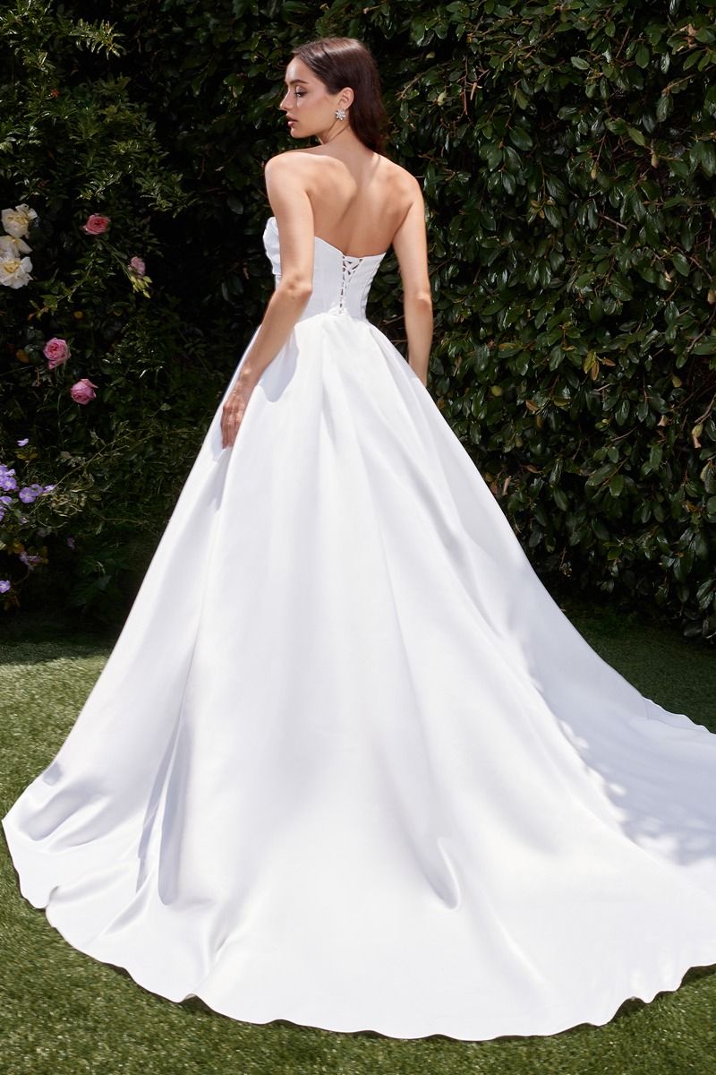 Strapless Soft Satin Off White Wedding Ball Gown w/ Sweetheart Neckline & Lace Up Back CDCDS512W