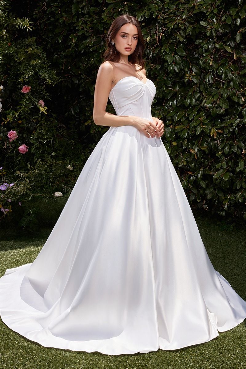 Strapless Soft Satin Off White Wedding Ball Gown w/ Sweetheart Neckline & Lace Up Back CDCDS512W