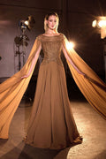 Sequins Embellished Mother Of Bride Lightweight Chiffon Gown w/ Dramatic Shoulder Capes CDCL08