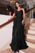 Purple, Black, Green, Red Strapless Layered Ruffle Tulle Gown  CDCZ0027