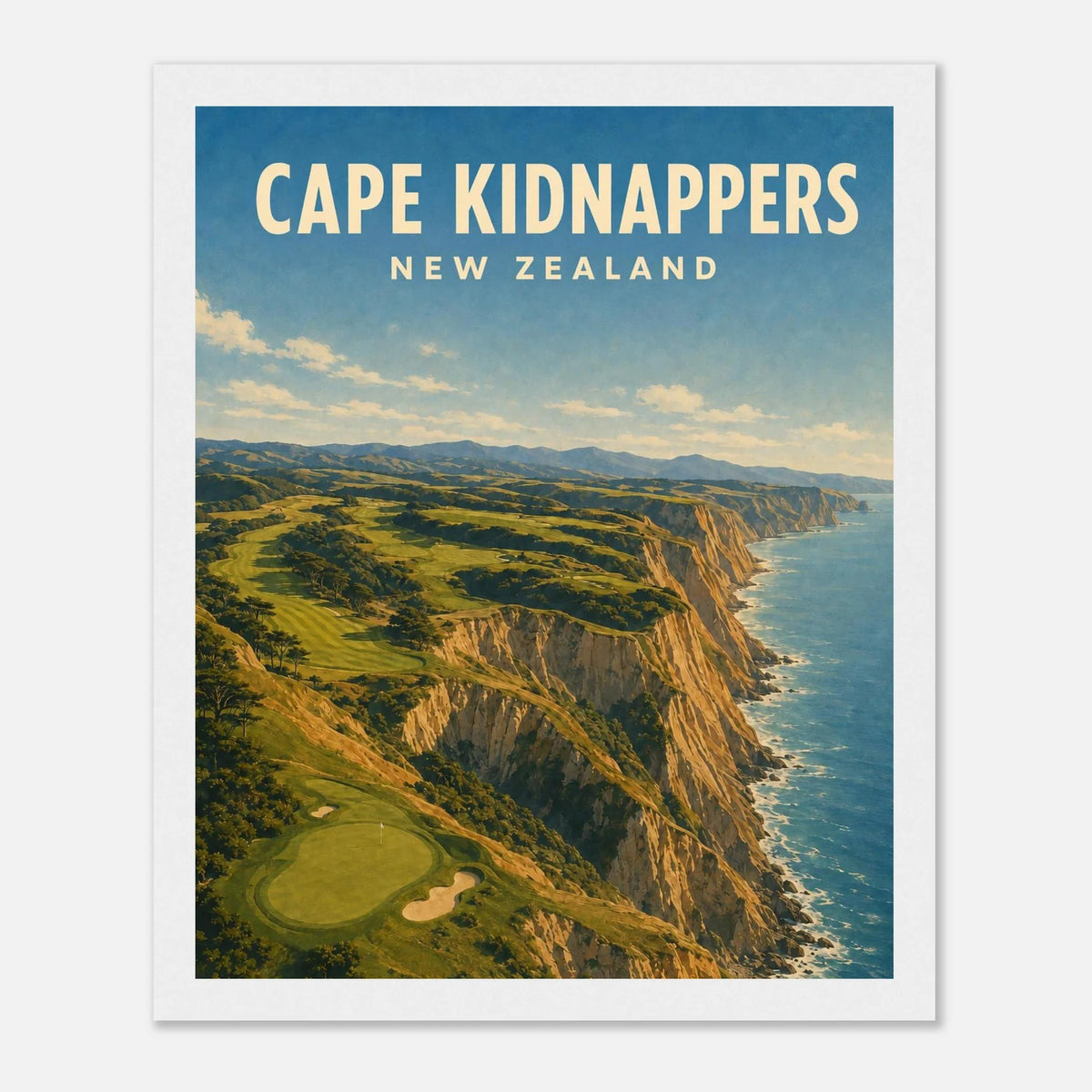 Cape Kidnappers Golf Poster – New Zealand Golf Art