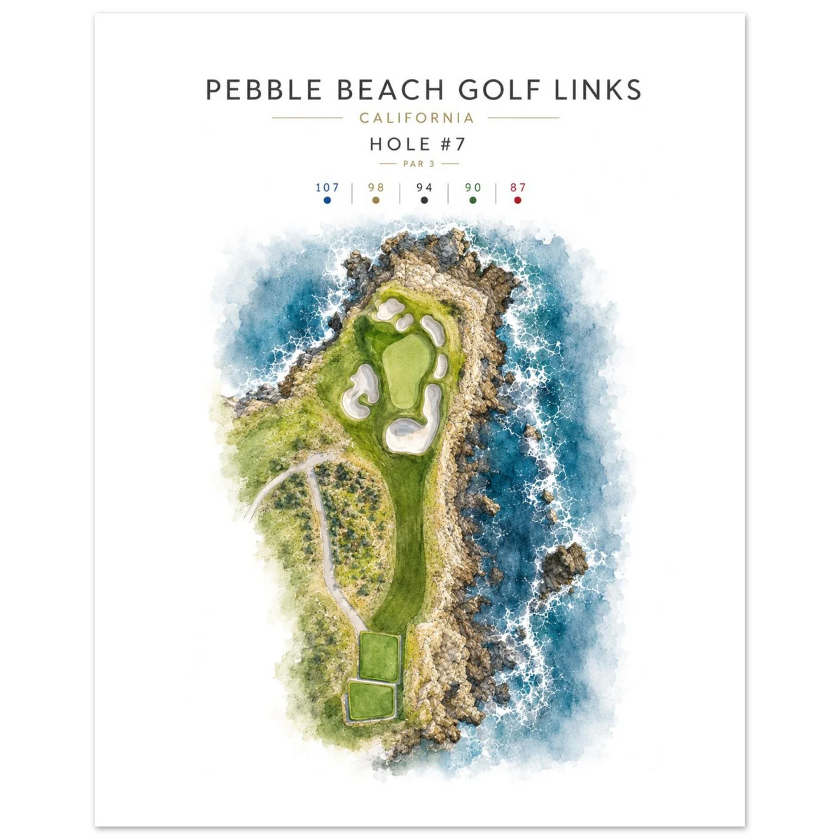 Pebble Beach 7th Hole Map – California Golf Course Map Print