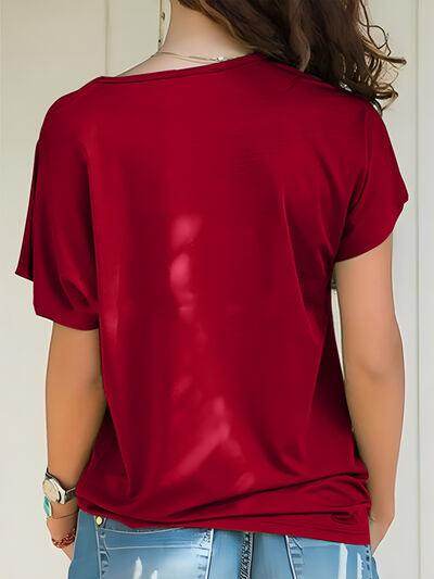 Asymmetrical Neck Short Sleeve T-Shirt for Women Fashion