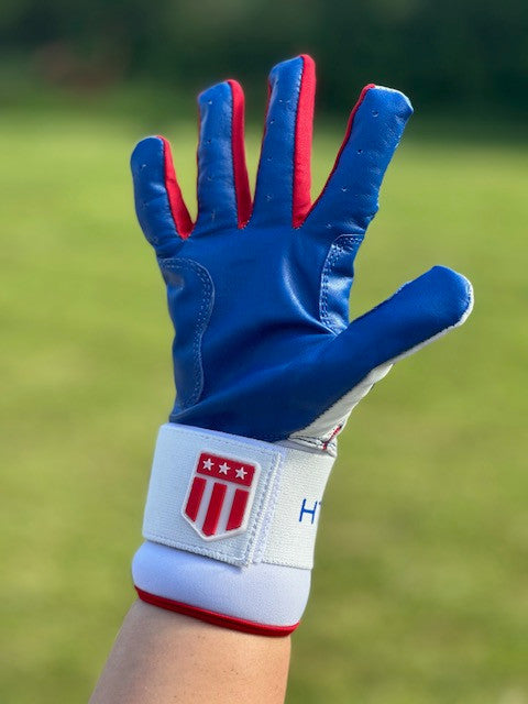 Long cuff White with a Royal Blue Palm Stock