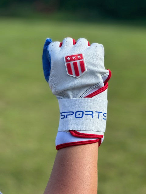 Long cuff White with a Royal Blue Palm Stock