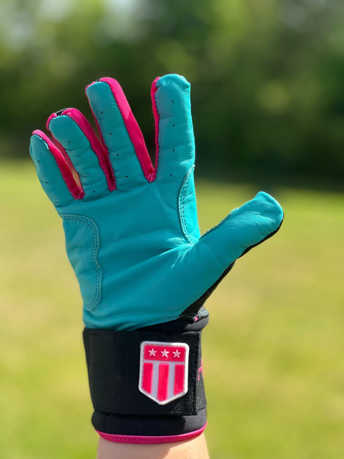 Miami City Long Cuff Black with Teal Palm Batting Glove