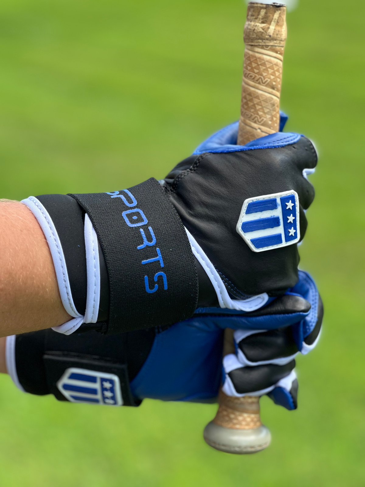 Long cuff Black with a Royal Blue Palm Stock