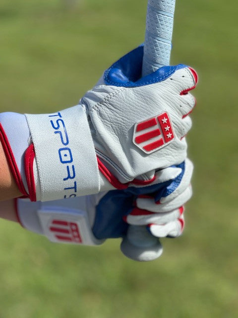 Long cuff White with a Royal Blue Palm Stock