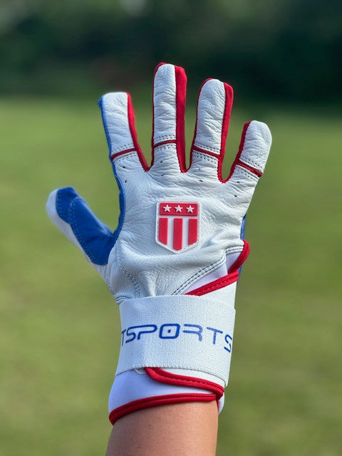 Long cuff White with a Royal Blue Palm Stock