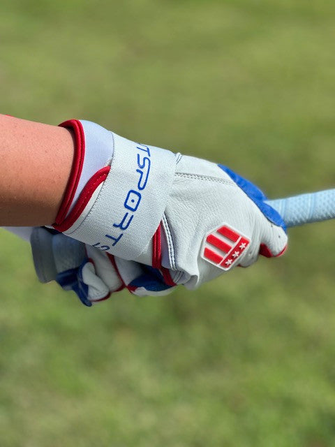 Long cuff White with a Royal Blue Palm Stock