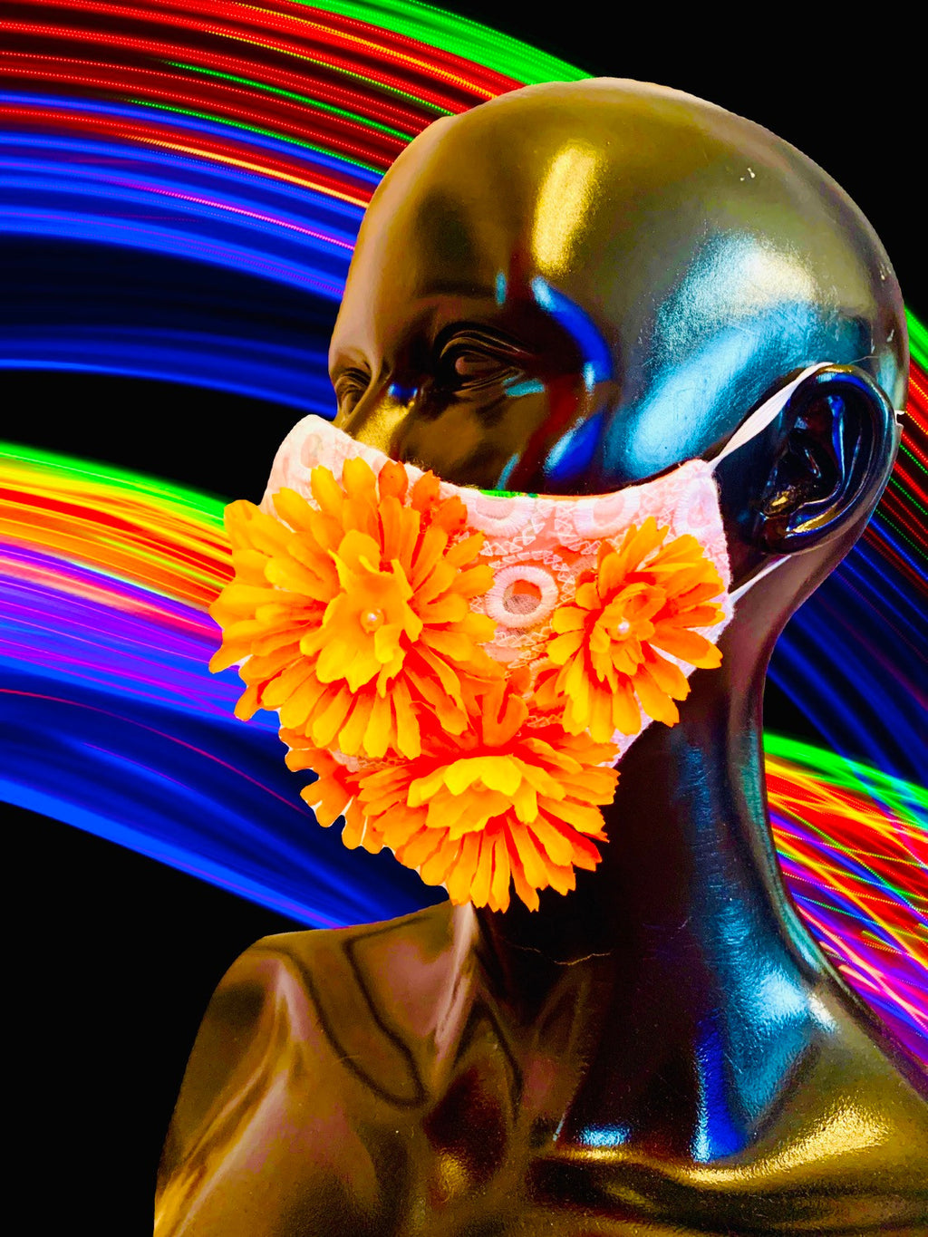 MASK WITH ORANGE FLOWERS