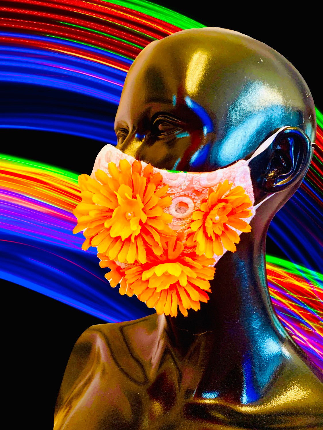 MASK WITH ORANGE FLOWERS