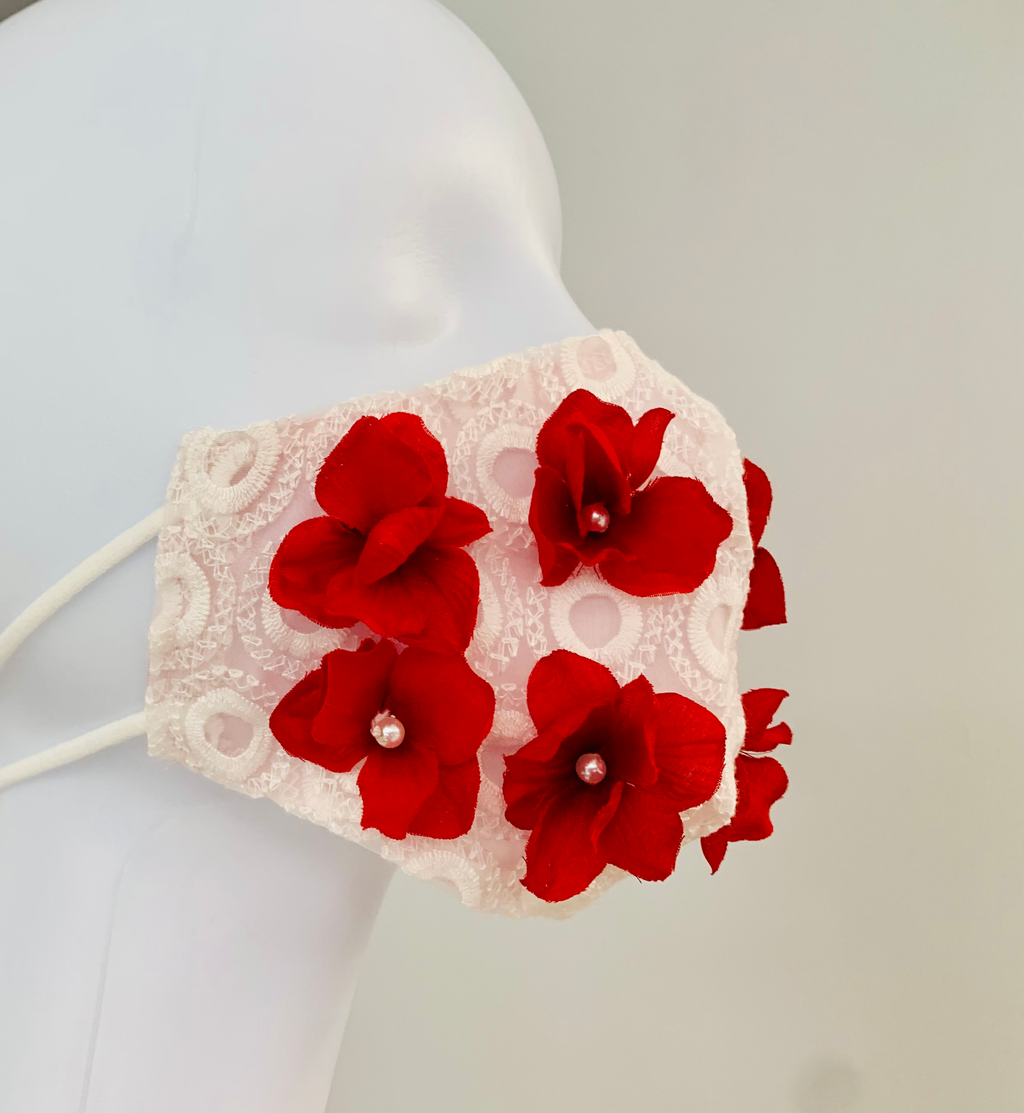 Mask with burgundy flowers