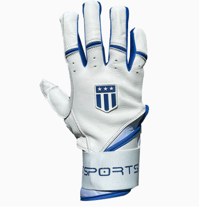 Long cuff White on White with Royal Blue Trim Stock