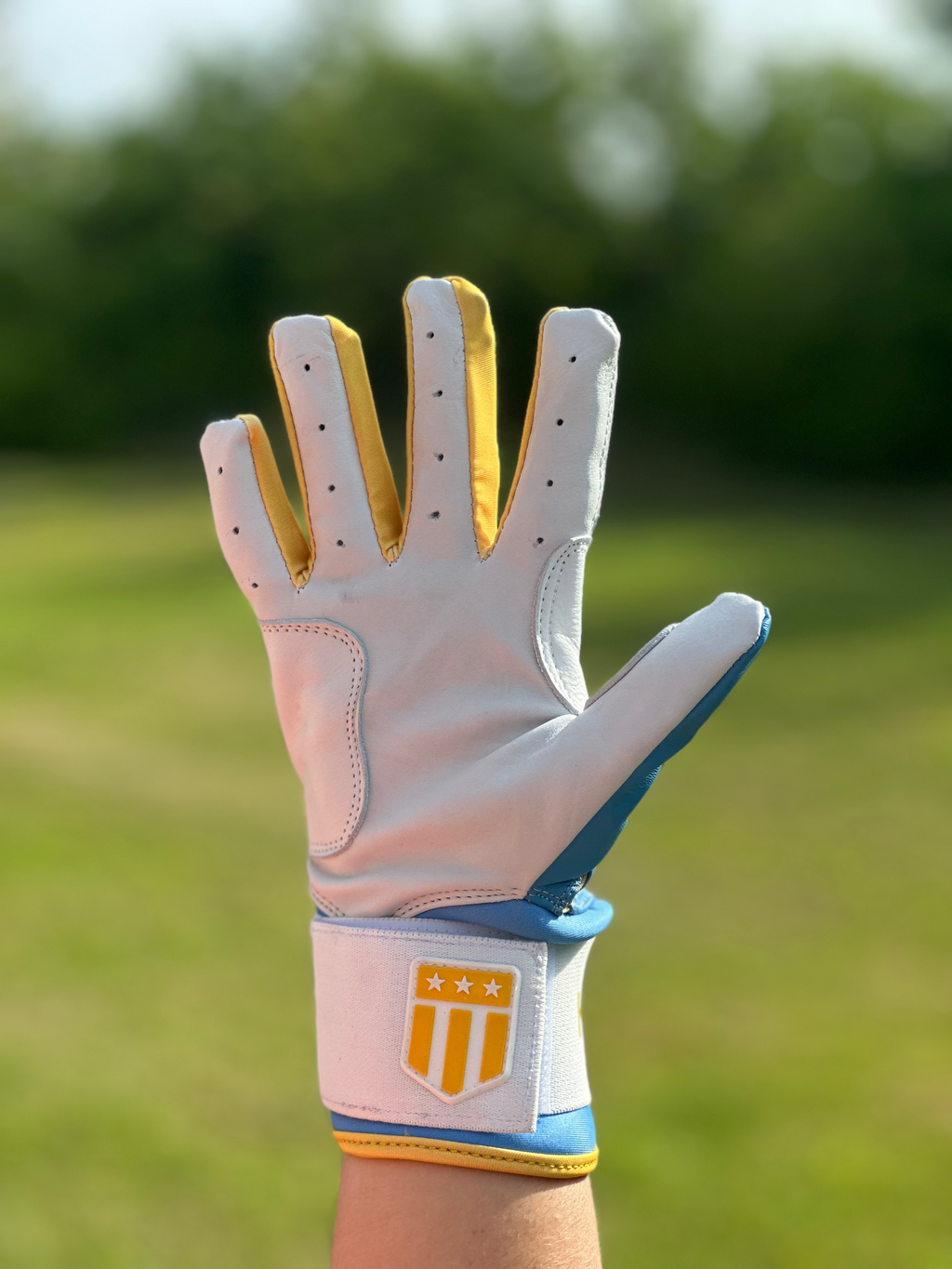 Boston City Long Cuff Light Blue with White Palm Batting Glove