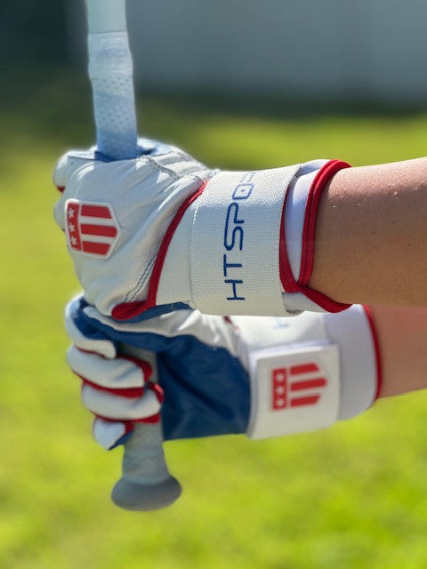 Long cuff White with a Royal Blue Palm Stock