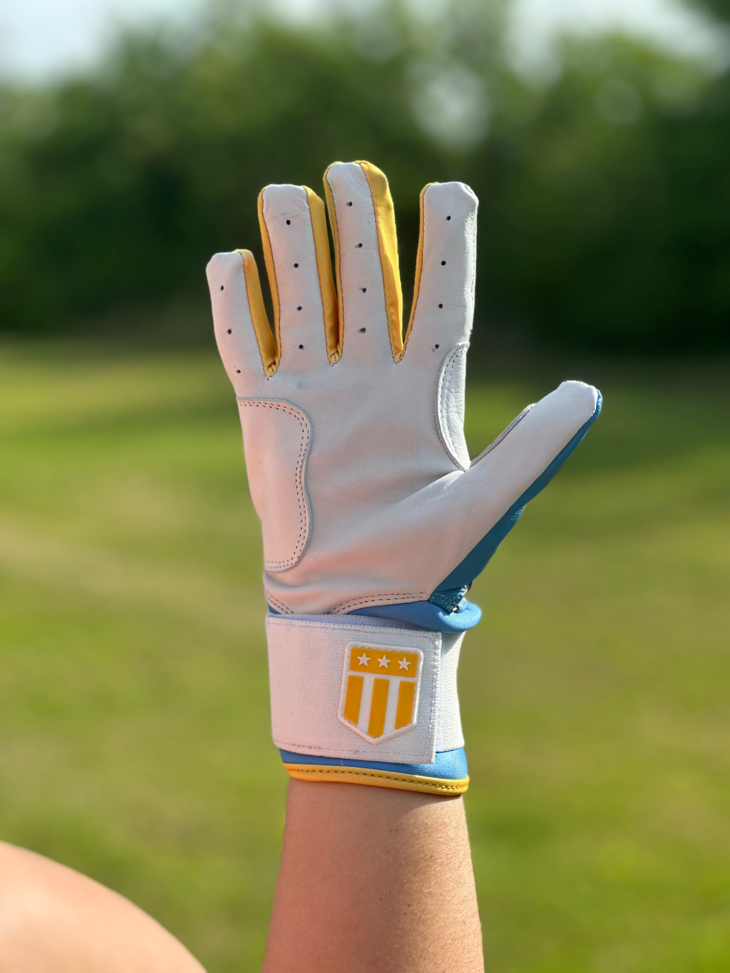 Boston City Long Cuff Light Blue with White Palm Batting Glove