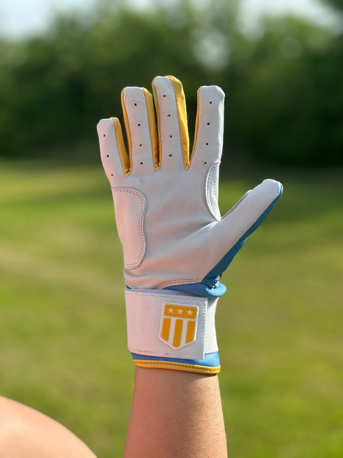 Boston City Long Cuff Light Blue with White Palm Batting Glove