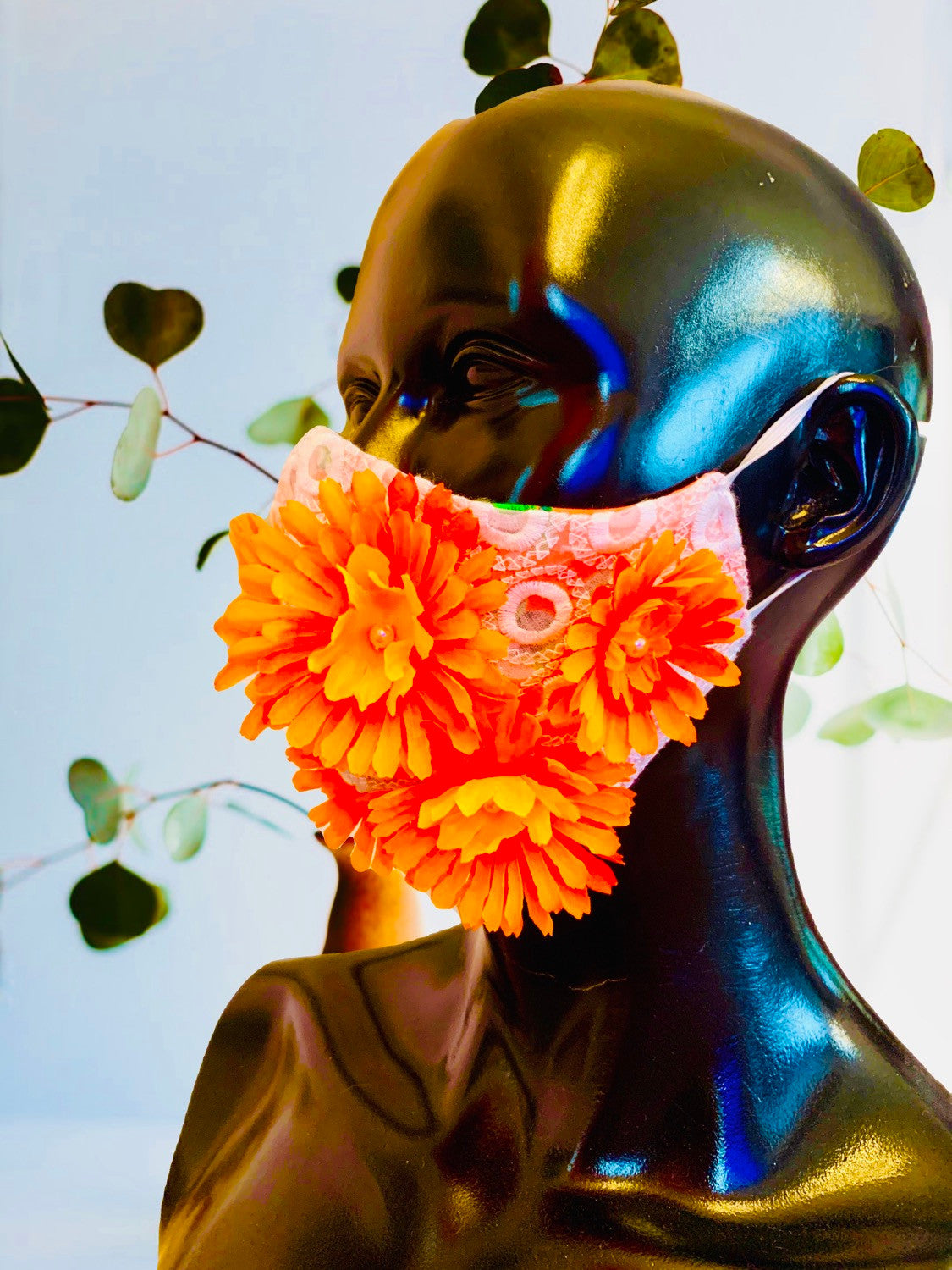 MASK WITH ORANGE FLOWERS