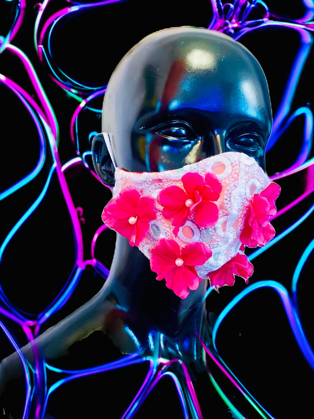 MASK WITH FUCHSIA FLOWERS