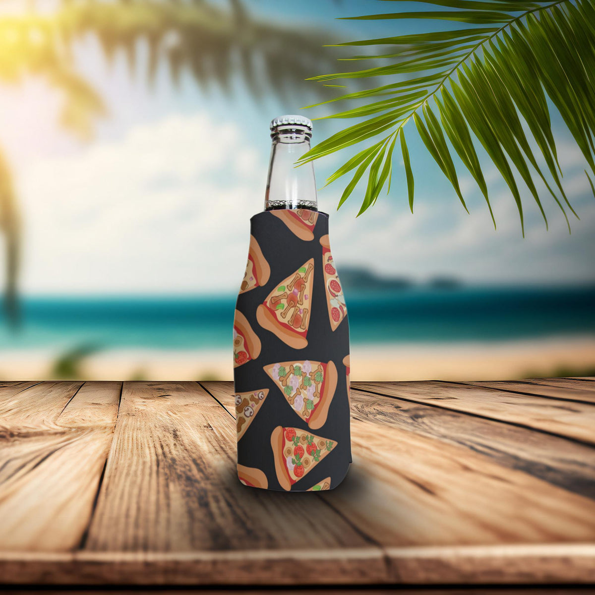 Bottle Koozie W/Zipper Pizza Luva