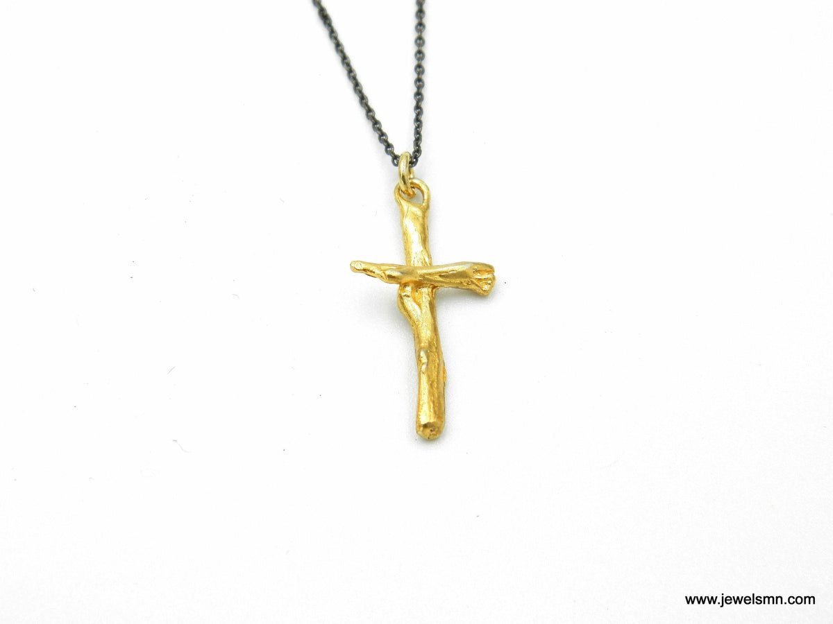 Solid Gold Olive Branch Cross Pendant, Handmade Minimalist Jewelry, Botanical Necklace, Gift for Faith & Purity, Real Gold (9K, 14K, 18K)