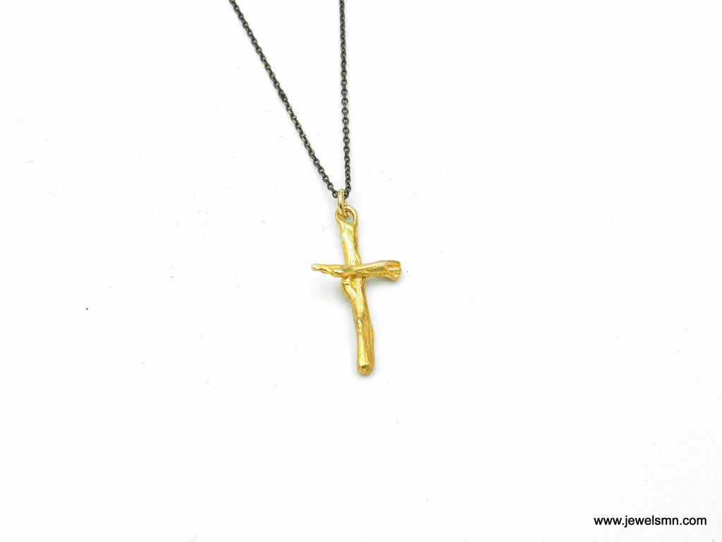 Solid Gold Olive Branch Cross Pendant, Handmade Minimalist Jewelry, Botanical Necklace, Gift for Faith & Purity, Real Gold (9K, 14K, 18K)