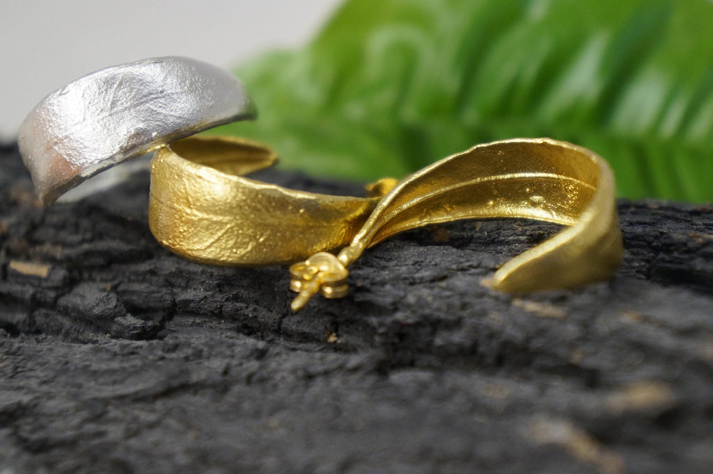 Real Olive Leaf Hoop Earrings, Handmade Nature Jewelry, Organic Botanical Hoops, Gift for Peace & Protection, Gold or Sterling Silver 925
