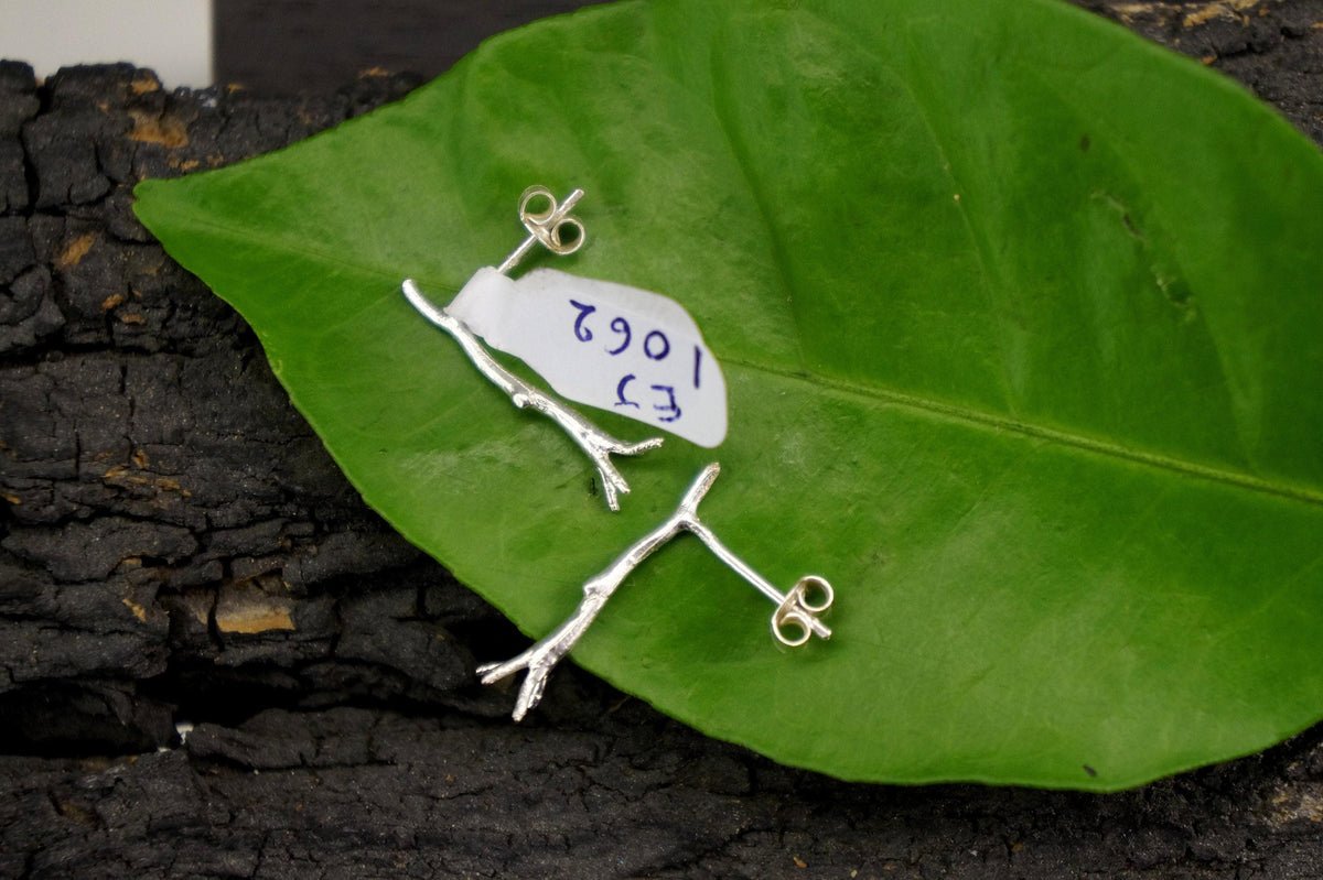 Gold Jasmine Branch Earrings, Handmade Nature Jewelry, Organic Twig Studs, Gift for Purity & Health, Eco Sustainable Sterling Silver 925