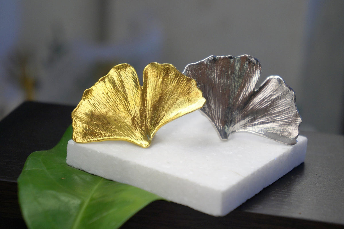 Real Ginkgo Biloba Leaf Ring, Handmade Statement Jewelry, Organic Boho Band, Gift for Health and Longevity, Sterling Silver 925