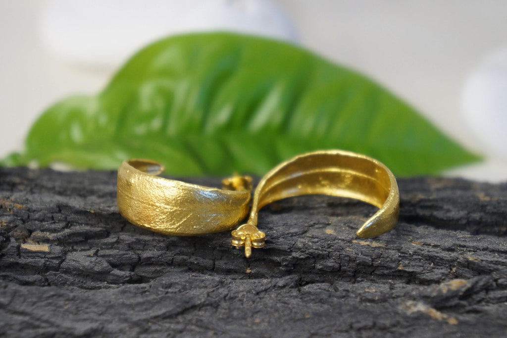 Real Olive Leaf Hoop Earrings, Handmade Nature Jewelry, Organic Botanical Hoops, Gift for Peace & Protection, Gold or Sterling Silver 925