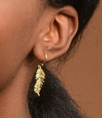 Real Acacia Leaf Gold Dangle Earrings, Handmade Minimalist Jewelry, Organic Botanical Dangles, Unique Gift for Nature Lovers, 14K Gold Plated Sterling Silver 925