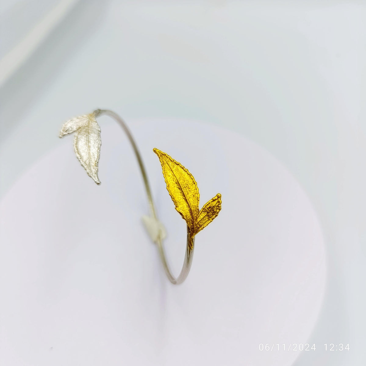Unique Handmade Real Rose plant leaf cuff bracelet on Sterling Silver 925.Roses are ancient symbols of Love and Beauty
