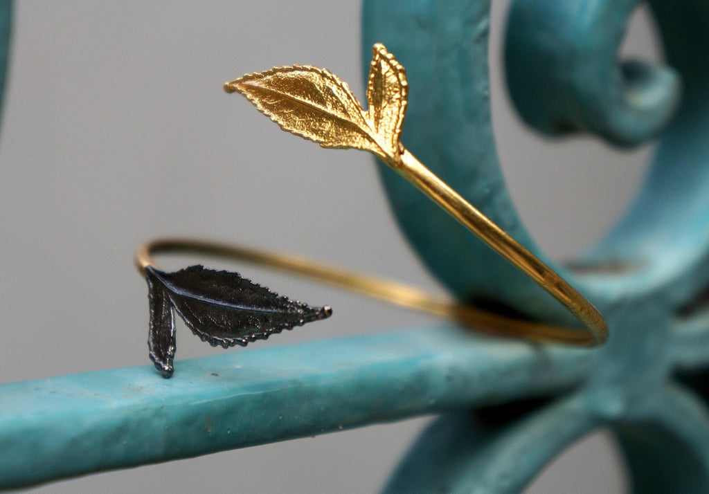 Unique Handmade Real Rose plant leaf cuff bracelet on Sterling Silver 925.Roses are ancient symbols of Love and Beauty