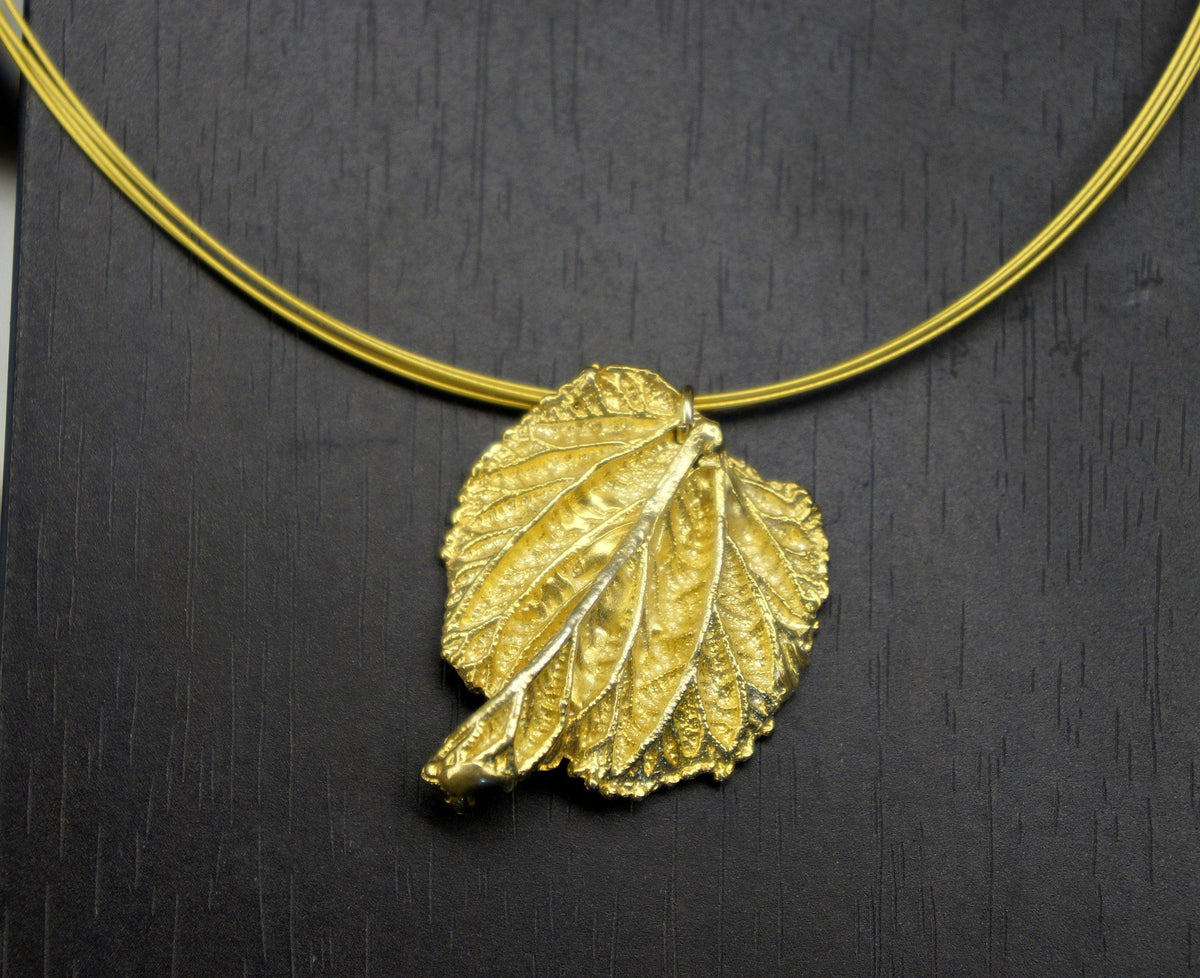 Real Mulberry Leaf Necklace, Handmade Nature Jewelry, Organic Gold Pendant, Gift for Rejuvenation & Health, Sterling Silver 925