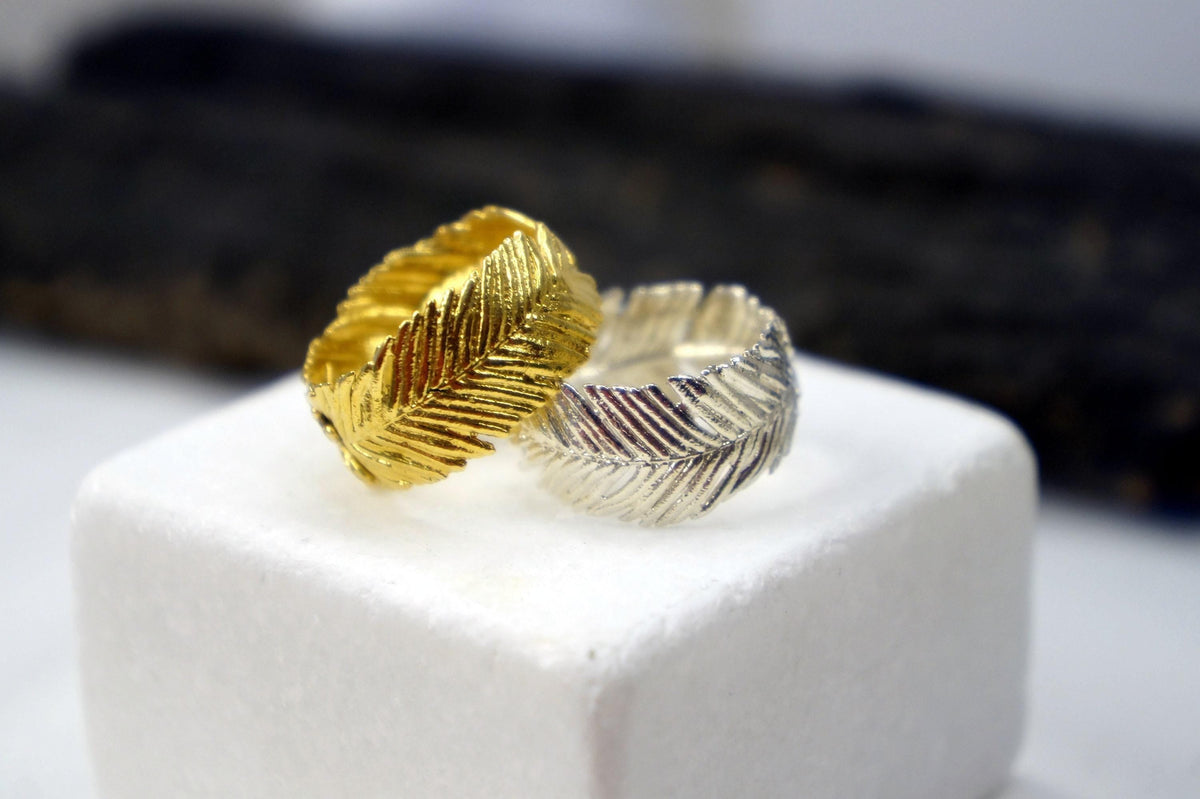 Real Mimosa Leaf Ring, Handmade Nature Jewelry, Organic Forest Band, Gift for Rejuvenation & Luck, Gold or Sterling Silver 925