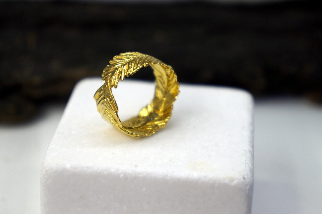 Real Mimosa Leaf Ring, Handmade Nature Jewelry, Organic Forest Band, Gift for Rejuvenation & Luck, Gold or Sterling Silver 925