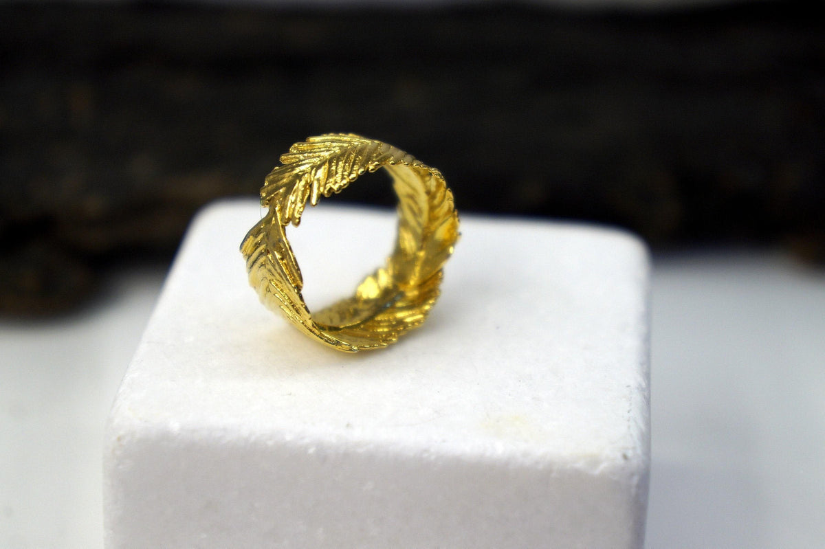 Real Mimosa Leaf Ring, Handmade Nature Jewelry, Organic Forest Band, Gift for Rejuvenation & Luck, Gold or Sterling Silver 925