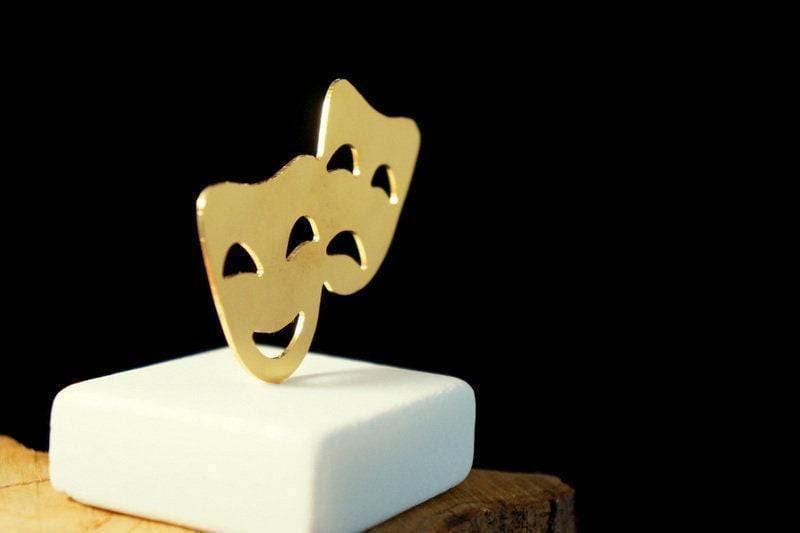 Greek Theater Drama Mask, Gold Bronze and Marble (Home or Office Decor)