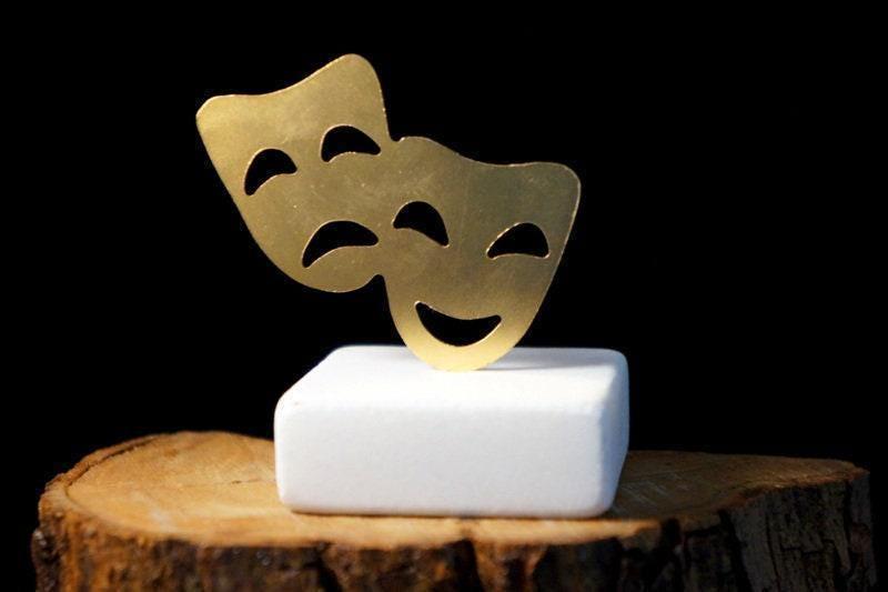 Greek Theater Drama Mask, Gold Bronze and Marble (Home or Office Decor)