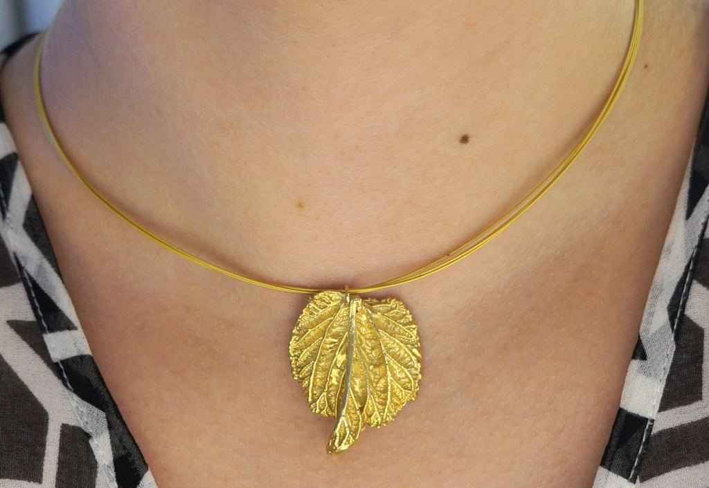 Real Mulberry Leaf Necklace, Handmade Nature Jewelry, Organic Gold Pendant, Gift for Rejuvenation & Health, Sterling Silver 925