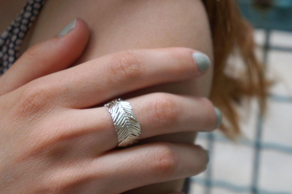 Real Mimosa Leaf Ring, Handmade Nature Jewelry, Organic Forest Band, Gift for Rejuvenation & Luck, Gold or Sterling Silver 925