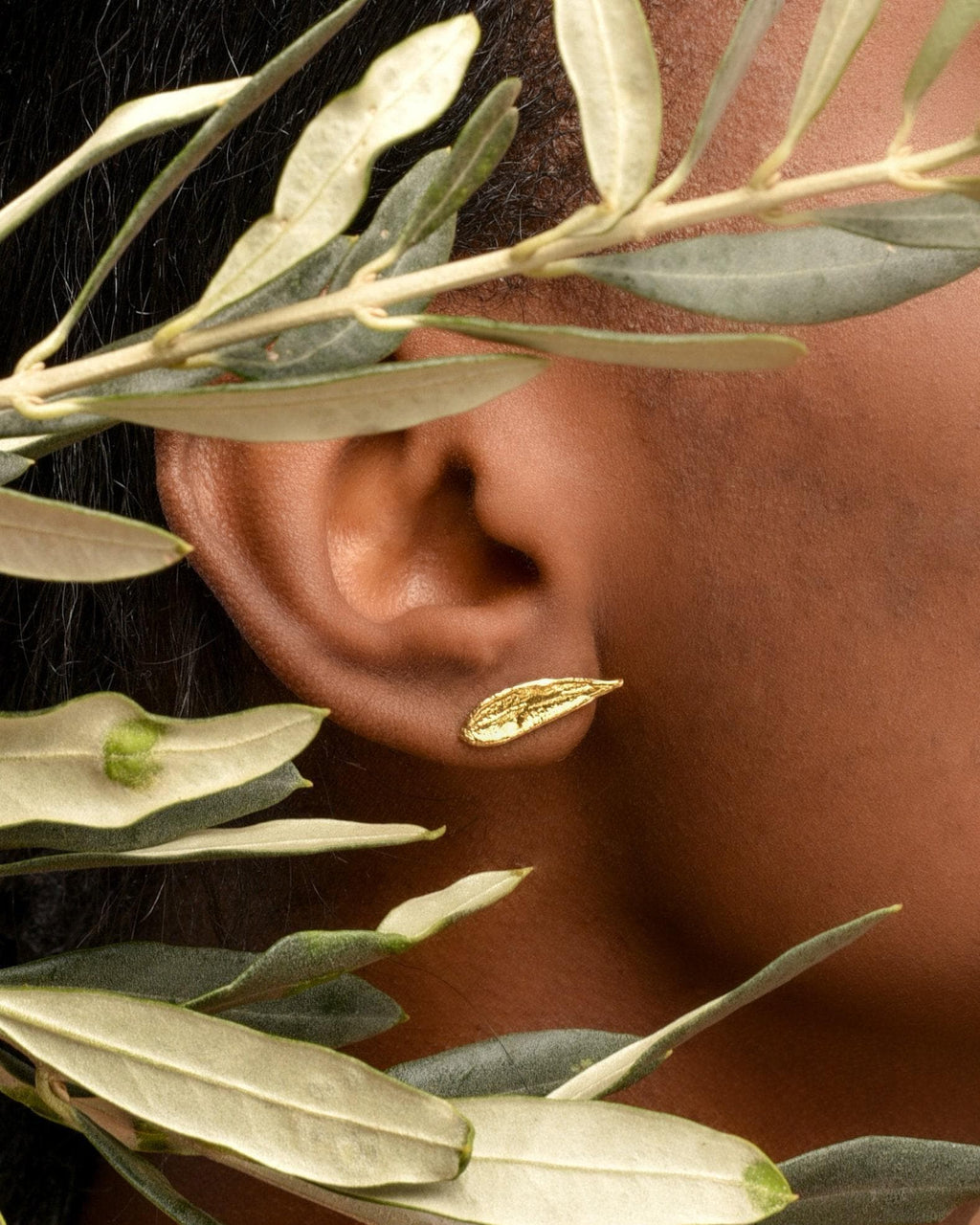 Dainty Olive Leaf Earrings, Handmade Nature Jewelry, Organic Tree Studs, Gift for Health & Success, Gold and Sterling Silver 925