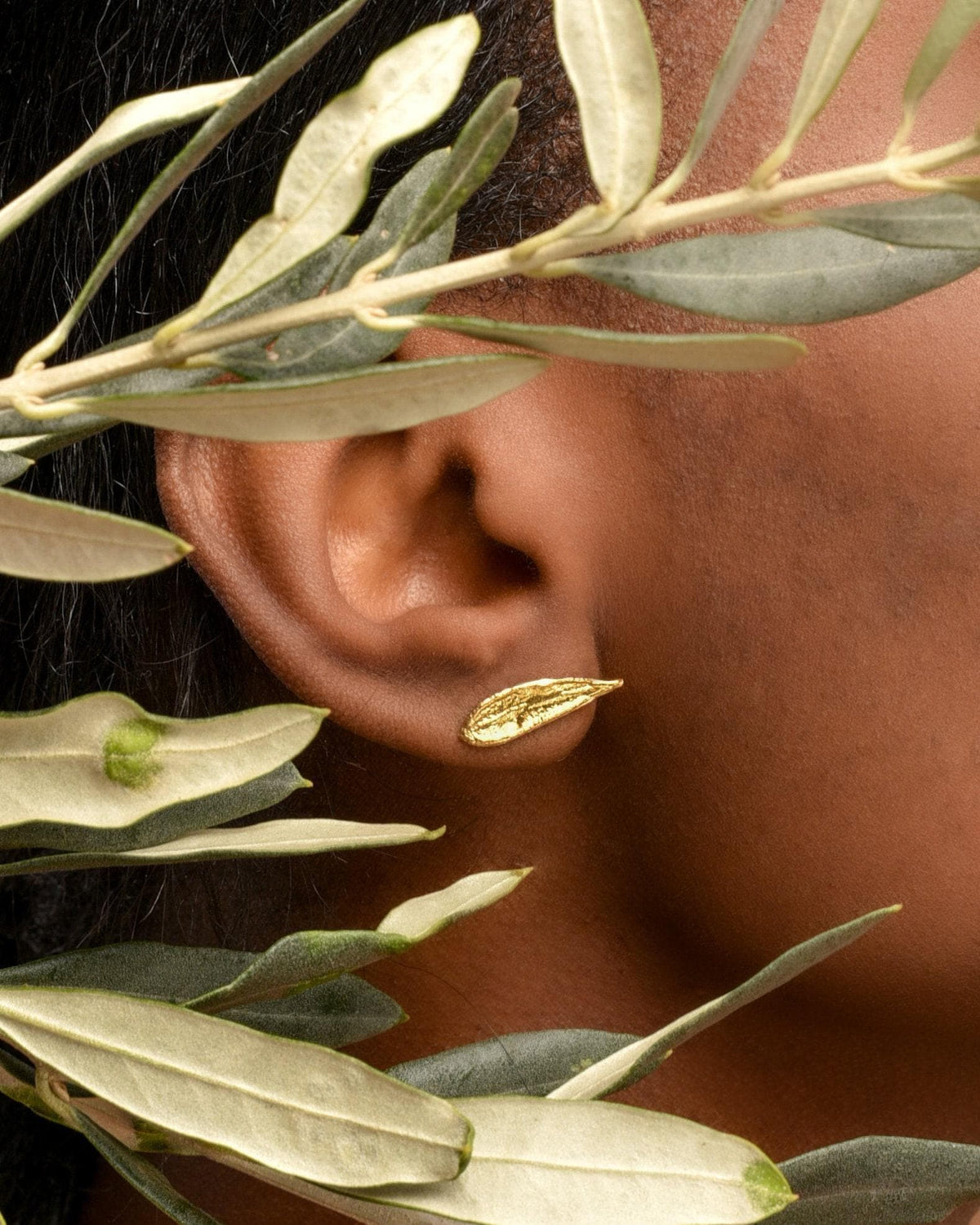 Dainty Olive Leaf Earrings, Handmade Nature Jewelry, Organic Tree Studs, Gift for Health & Success, Gold and Sterling Silver 925