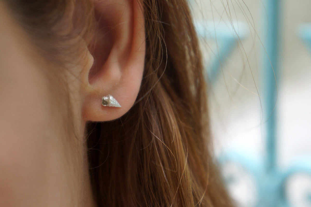 Real Sea Shell Earrings, Handmade Minimalist Jewelry, Organic Beach Studs, Gift for Health & Resilience, Eco Sustainable Sterling Silver 925